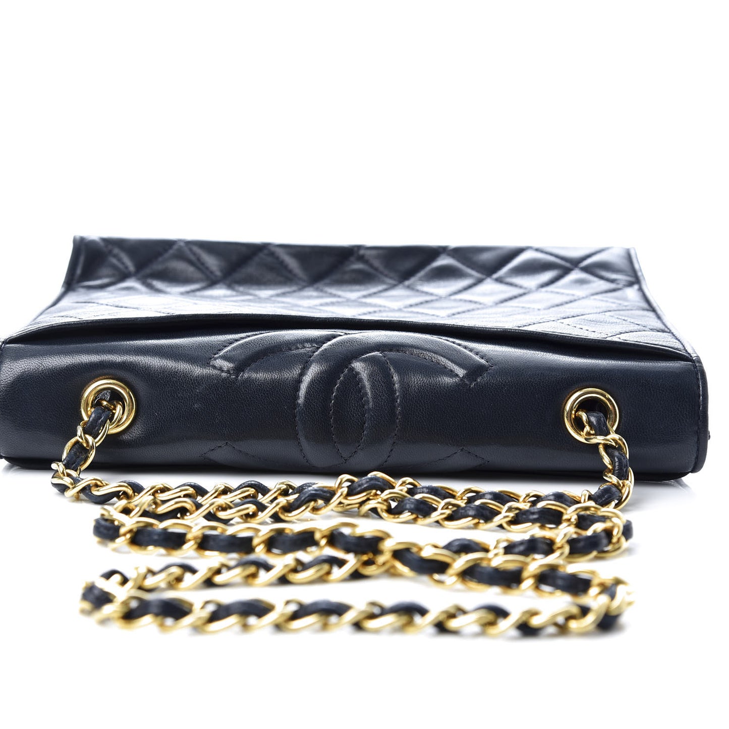 Lambskin Quilted Small Single Flap Navy