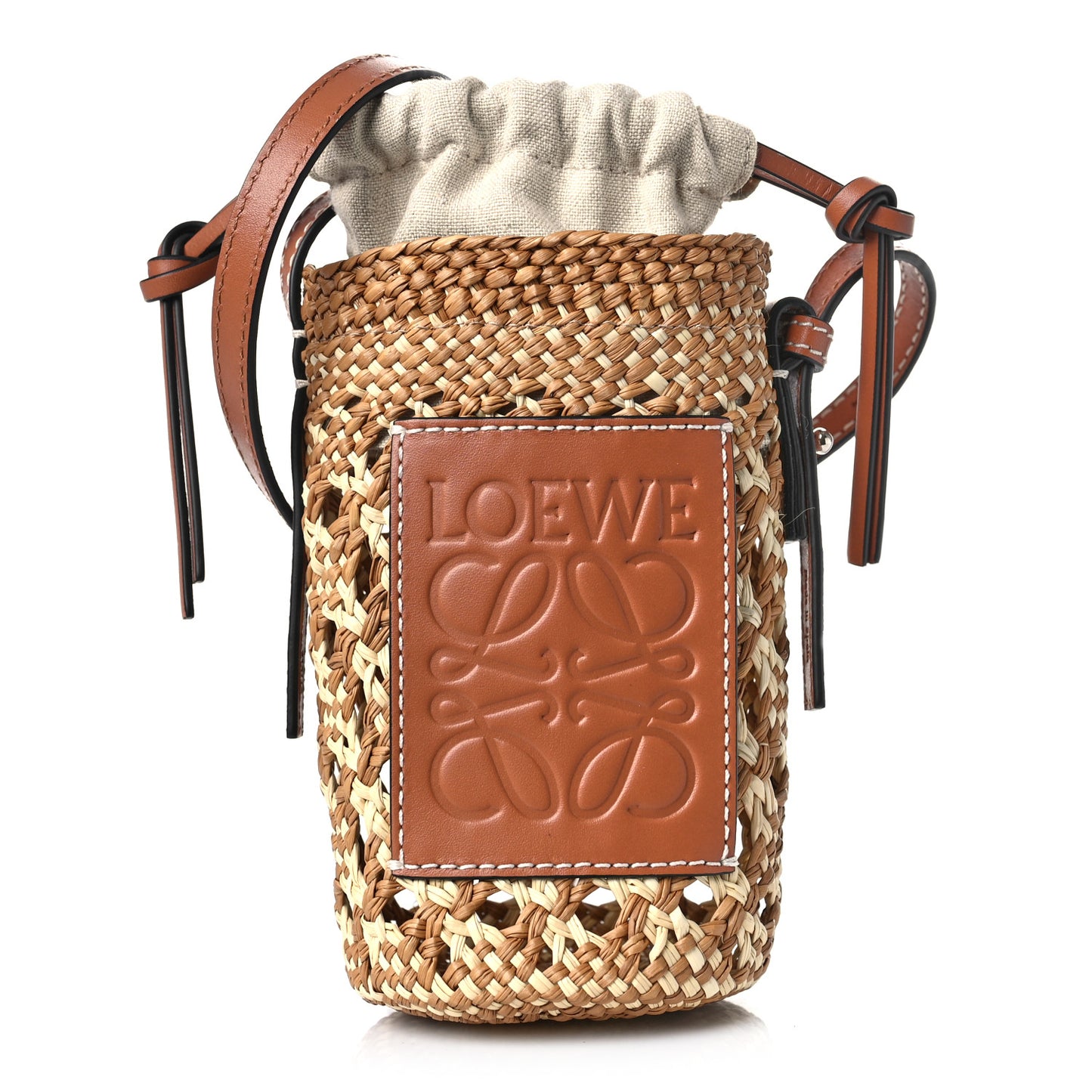 Calfskin Raffia Paulas Ibiza Bucket Bag Natural Tan