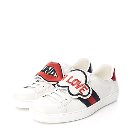 Gucci Calfskin Ayers Web Blind for Love Embroidered Mens Ace Sneakers 10.5 White 3 of 10