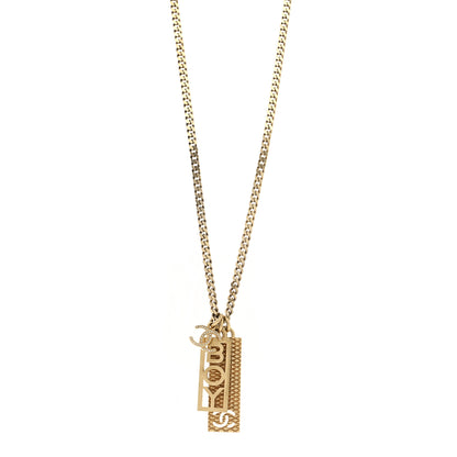 Chanel Metal Crystal CC Boy Pendant Long Necklace Gold 1 of 6