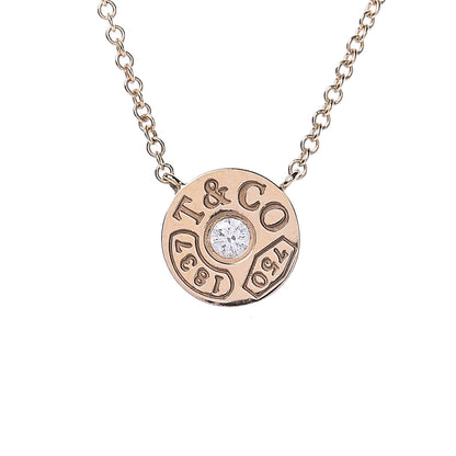 Tiffany 18K Rose Gold Diamond 1837 Circle Pendant Necklace 4 of 6