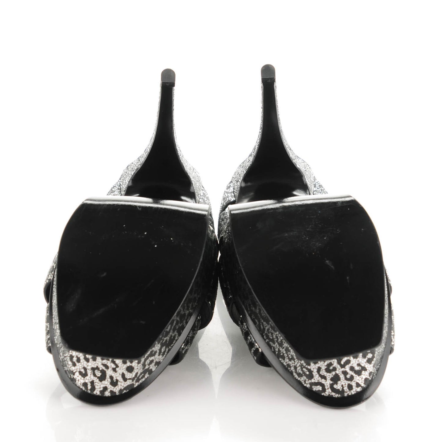 Metallic Calfskin Leopard Print Tribute 105 Platform Sandals 40 Black Silver
