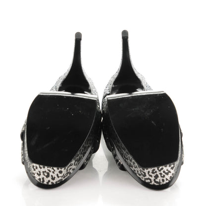 Saint Laurent Metallic Calfskin Leopard Print Tribute 105 Platform Sandals 40 Black Silver 4 of 7