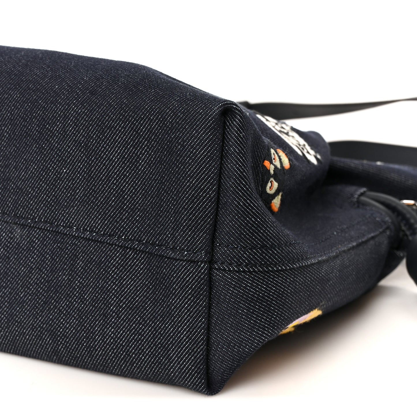 X Louis Wain Denim Embroidered Futurist Cats Medium Flamenco Knot Clutch Blue