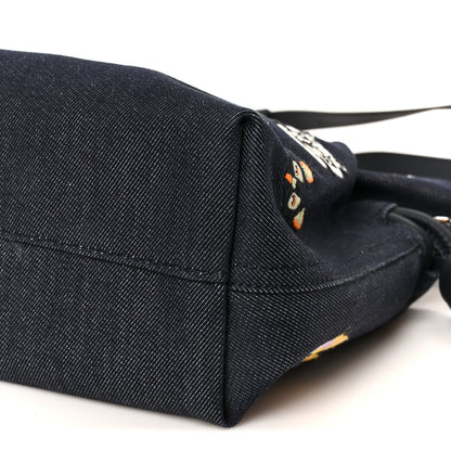Loewe X Louis Wain Denim Embroidered Futurist Cats Medium Flamenco Knot Clutch Blue 11 of 12