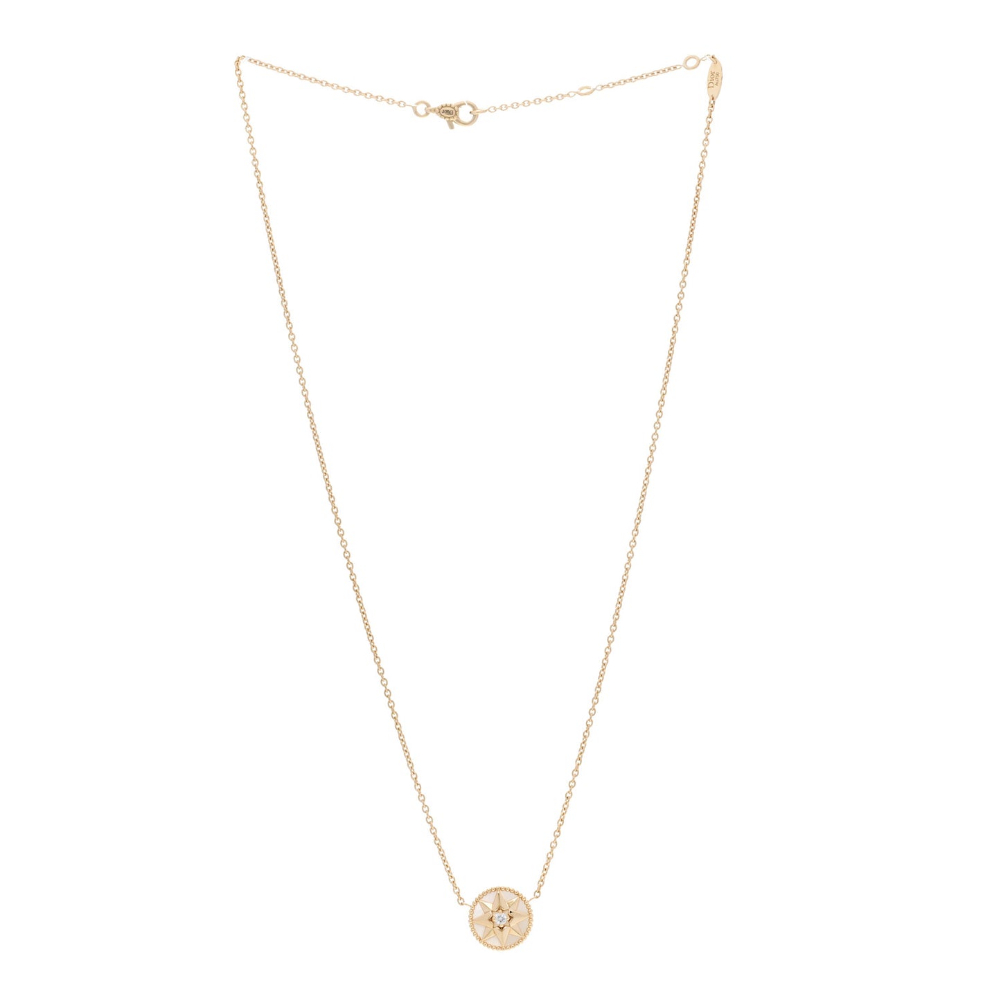 18K Yellow Gold Diamond Mother of Pearl Rose Des Vents Necklace