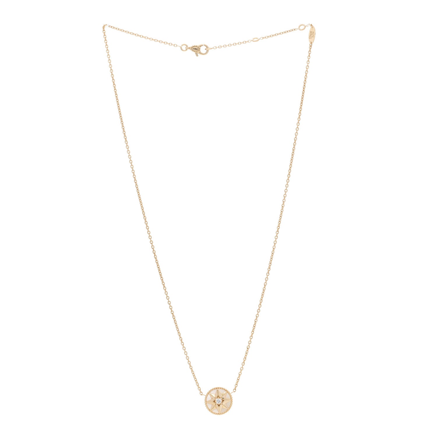 Christian Dior 18K Yellow Gold Diamond Mother of Pearl Rose Des Vents Necklace 2 of 5