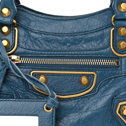 Balenciaga Chevre Gold Metallic Edge Hardware Mini City Blue Profond 8 of 12