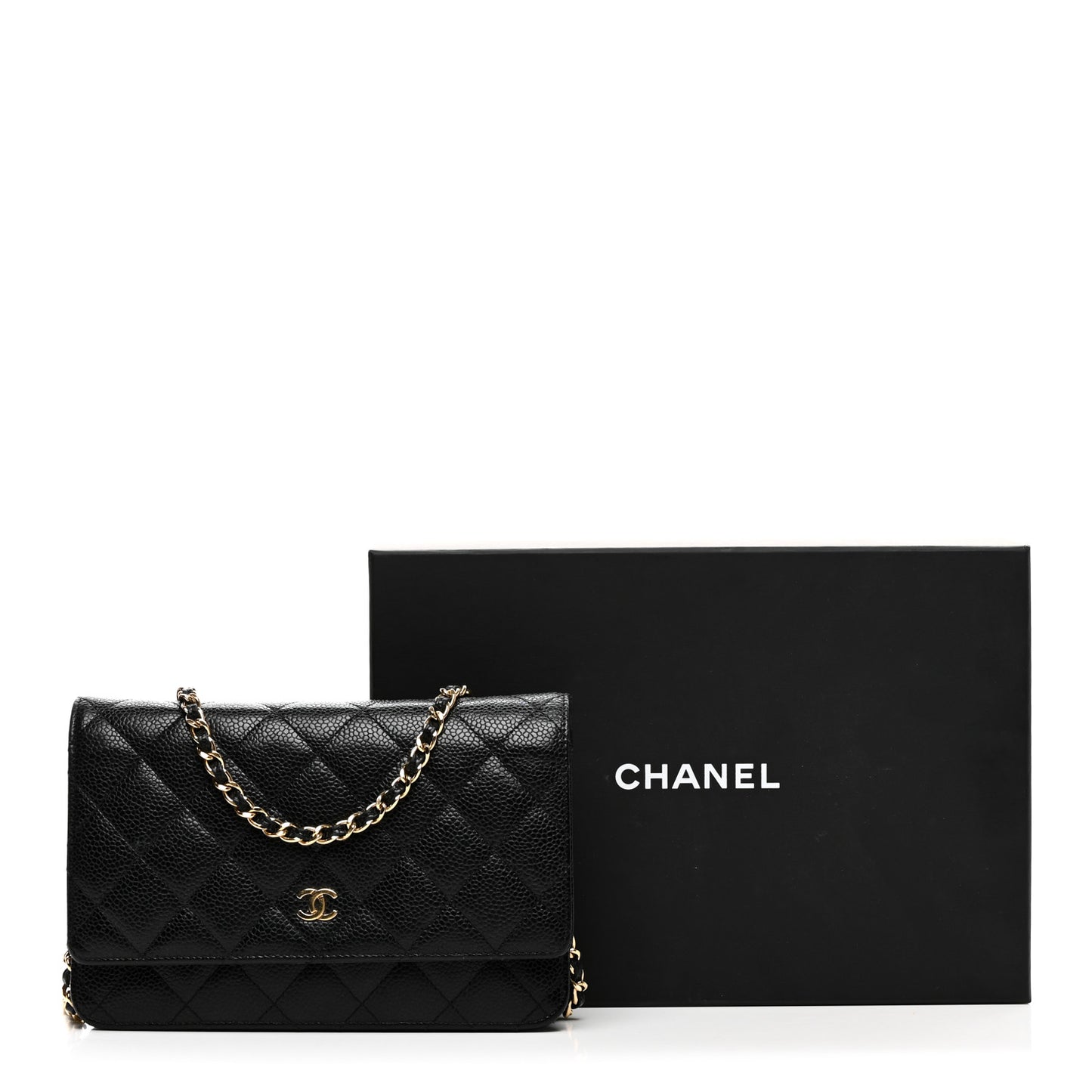 Caviar Quilted Wallet on Chain WOC Black