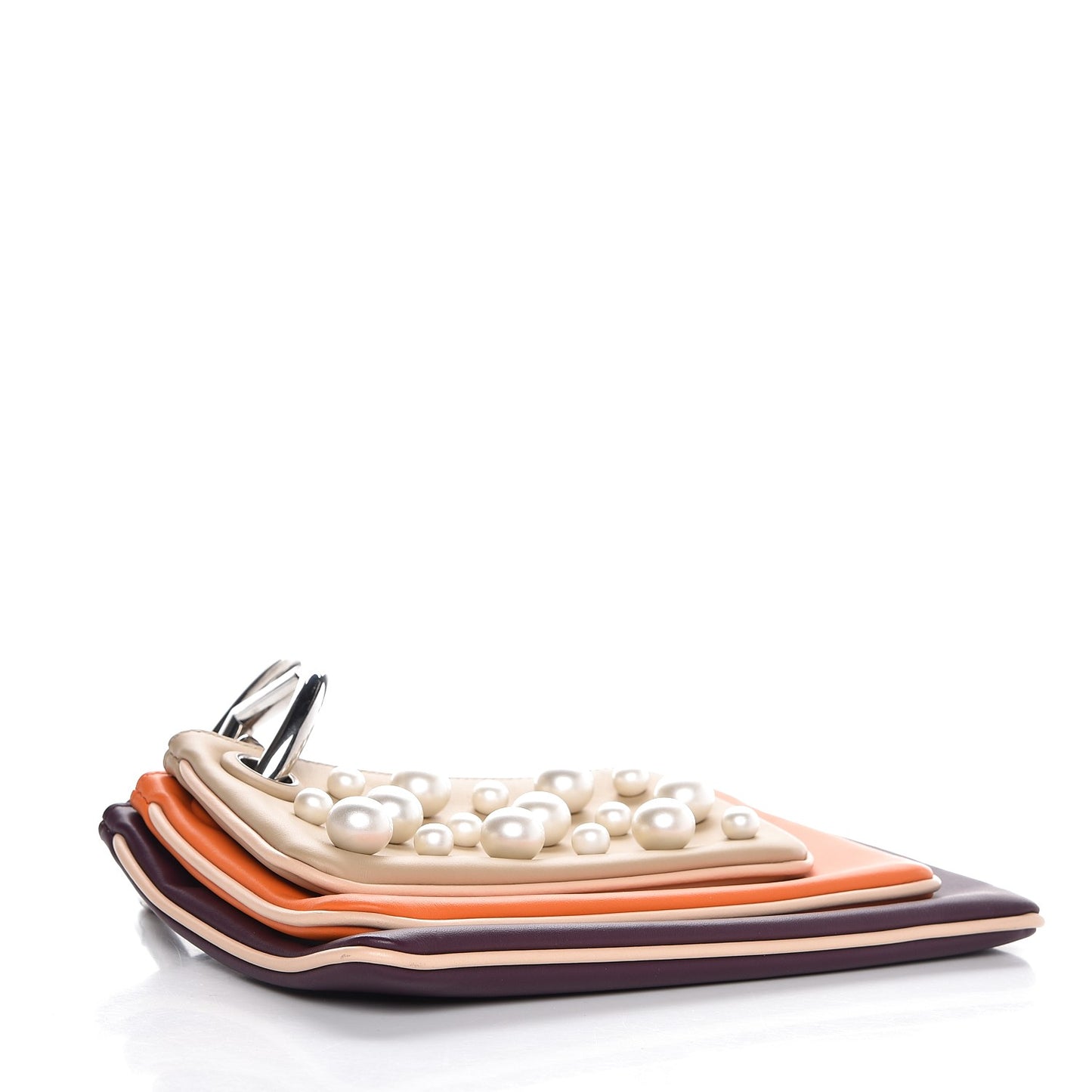 Calfskin Pearl F is Fendi Embellished Triplette Pouch Set Amido Papaya Amarone
