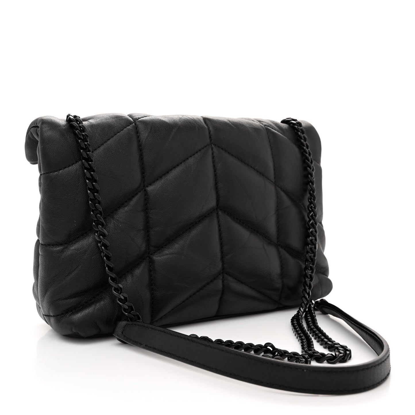 Calfskin Quilted Toy Loulou Puffer Monogram Monochrome Chain Satchel Black