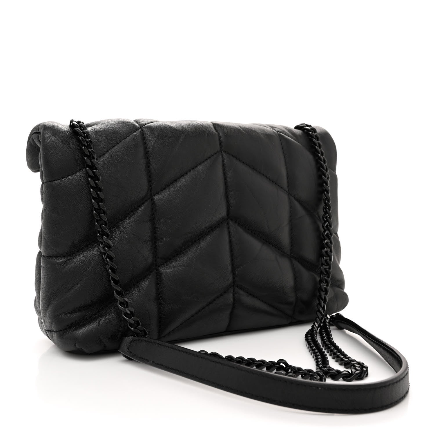 Saint Laurent Calfskin Quilted Toy Loulou Puffer Monogram Monochrome Chain Satchel Black 3 of 10