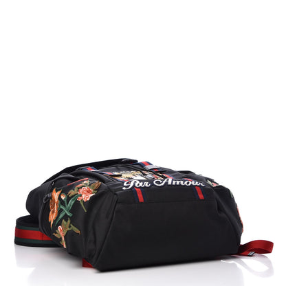 Gucci Techno Canvas Web L'Aveugle Par Amour Embroidered Double Buckle Backpack Black 4 of 10