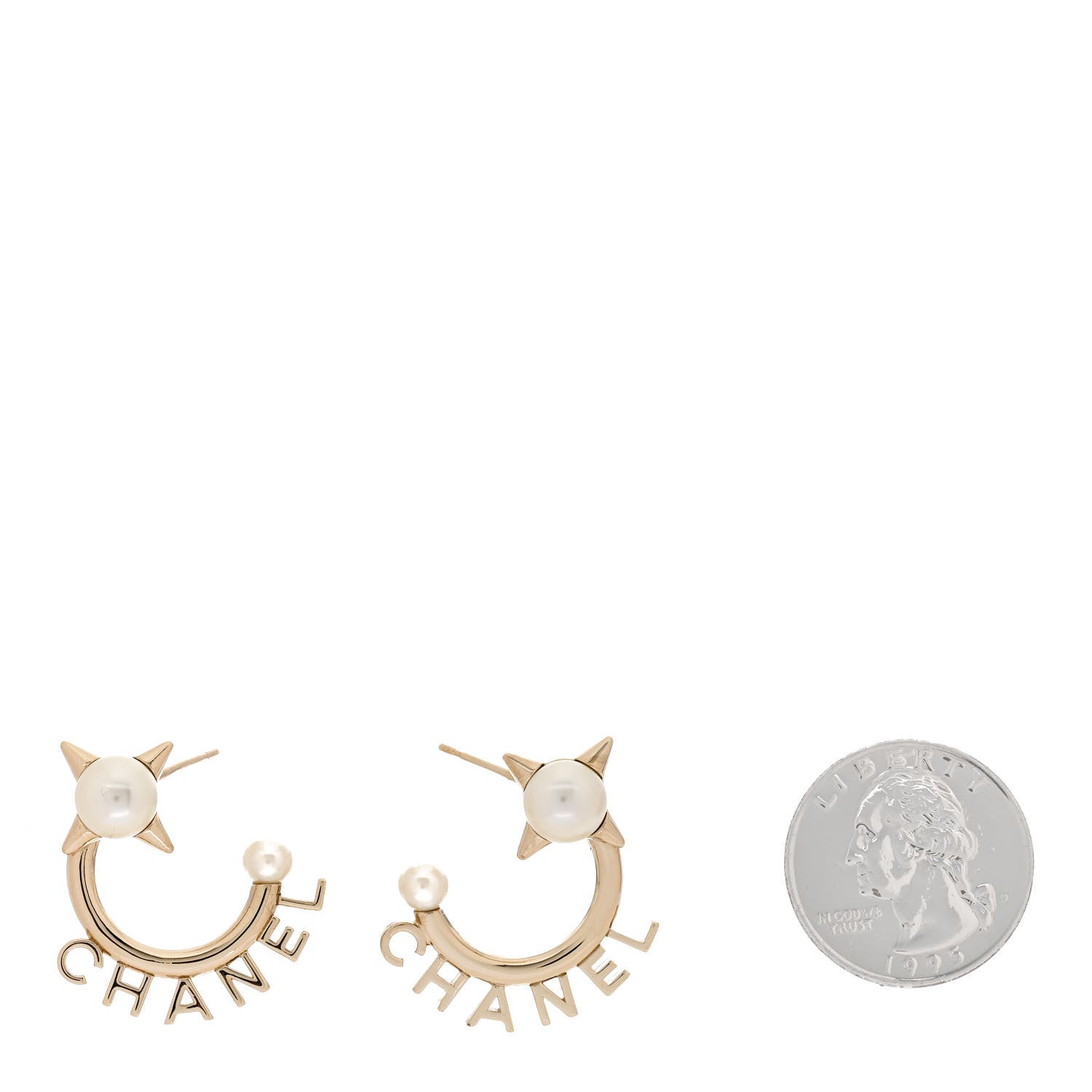 Chanel Pearl Logo Earrings Gold 2 of 4