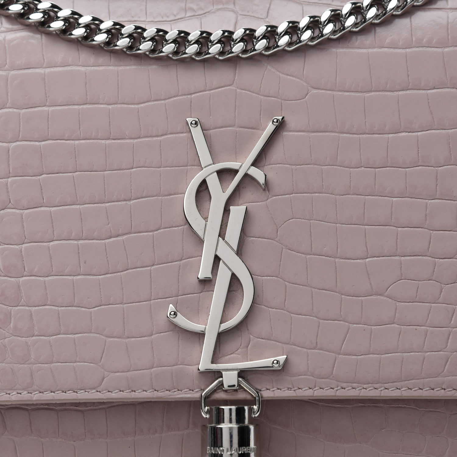 Saint Laurent Calfskin Crocodile Embossed Medium Classic Monogram Kate Tassel Satchel Powder Pink 8 of 10