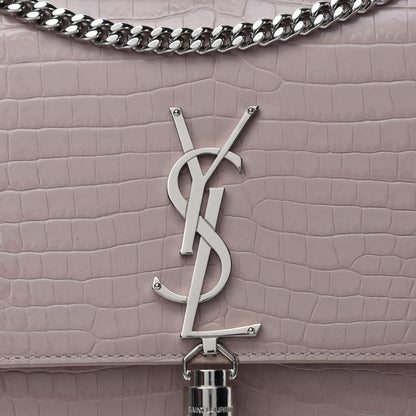 Saint Laurent Calfskin Crocodile Embossed Medium Classic Monogram Kate Tassel Satchel Powder Pink 8 of 10