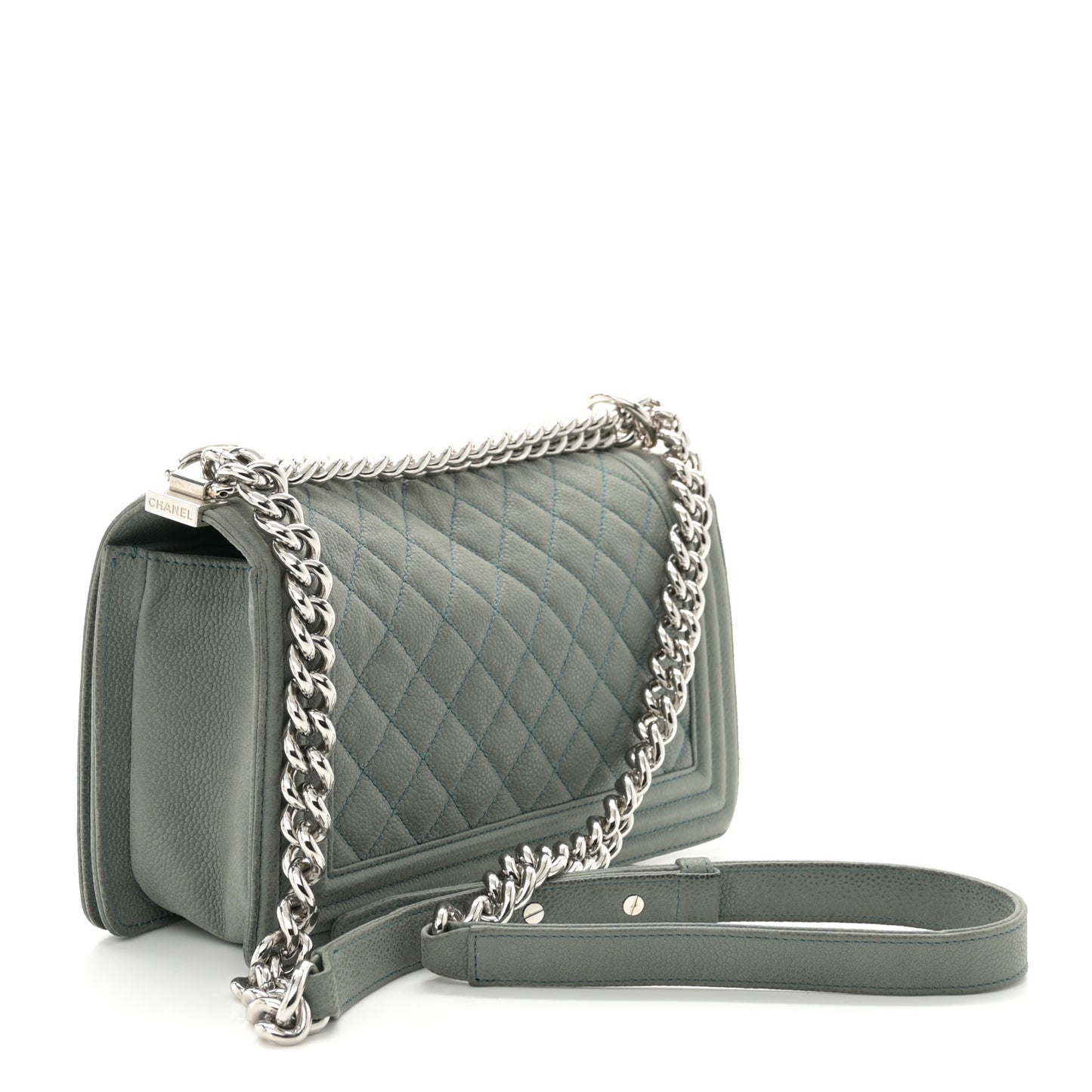 Caviar Quilted Medium Boy Flap Vert Fonce