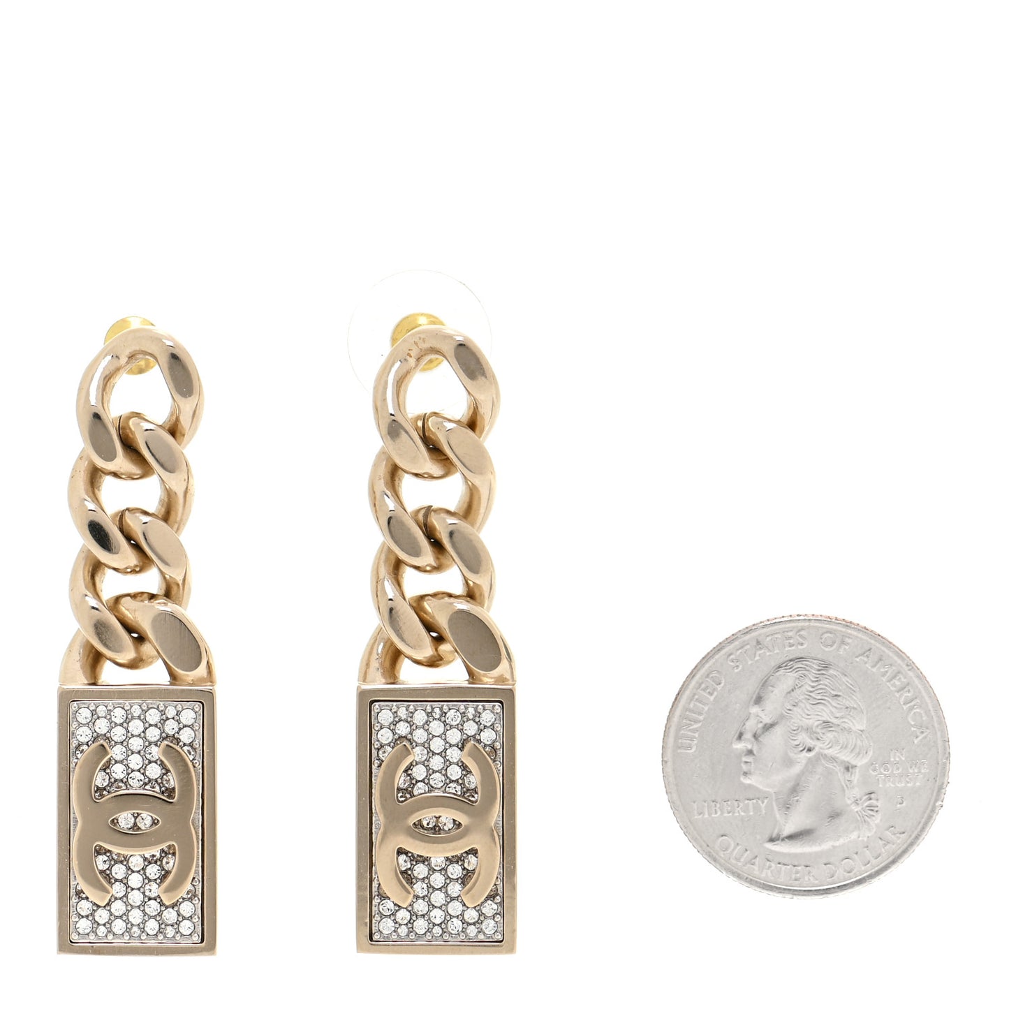Crystal Dog Tag Charm Earrings Gold
