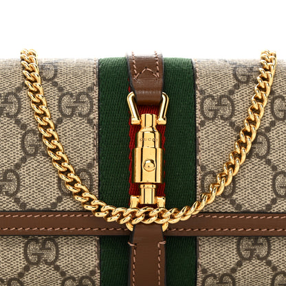 Gucci GG Supreme Monogram Azalea Calfskin Web Jackie 1961 Chain Wallet Beige Ebony Brown Sugar 8 of 10