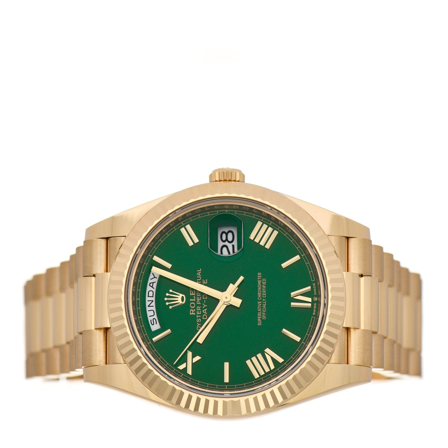 Rolex 18K Yellow Gold 40mm Oyster Perpetual Day-Date President Watch Green 228238 2 of 5