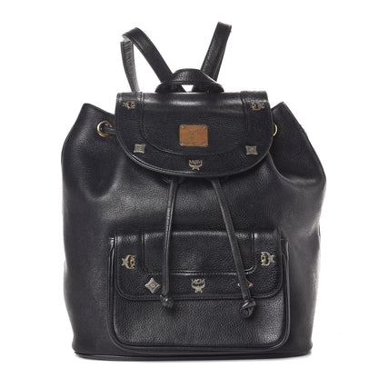 MCM Grained Calfskin Studded Drawstring Backpack Black 1 of 15