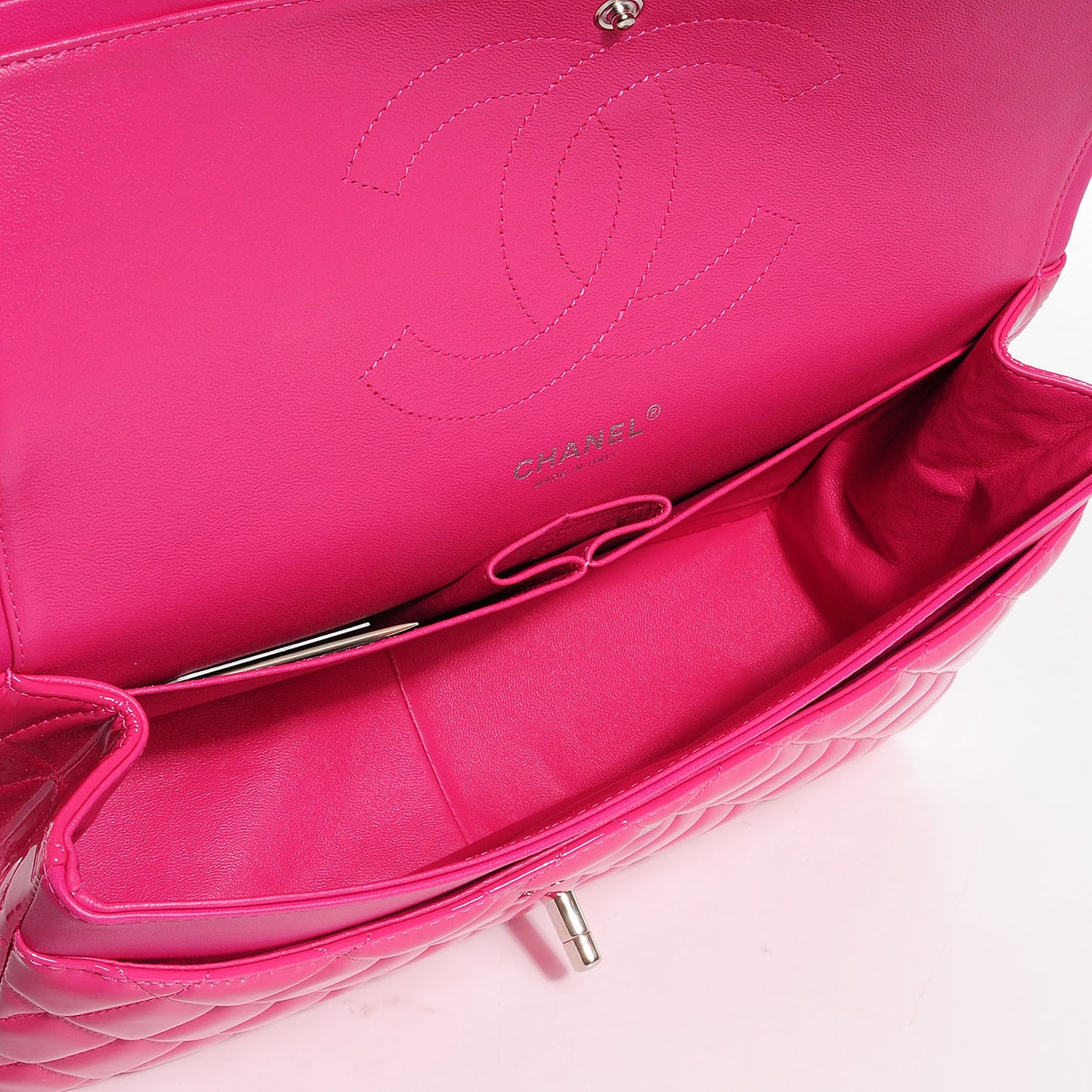 Patent Quilted Jumbo Double Flap Fuchsia
