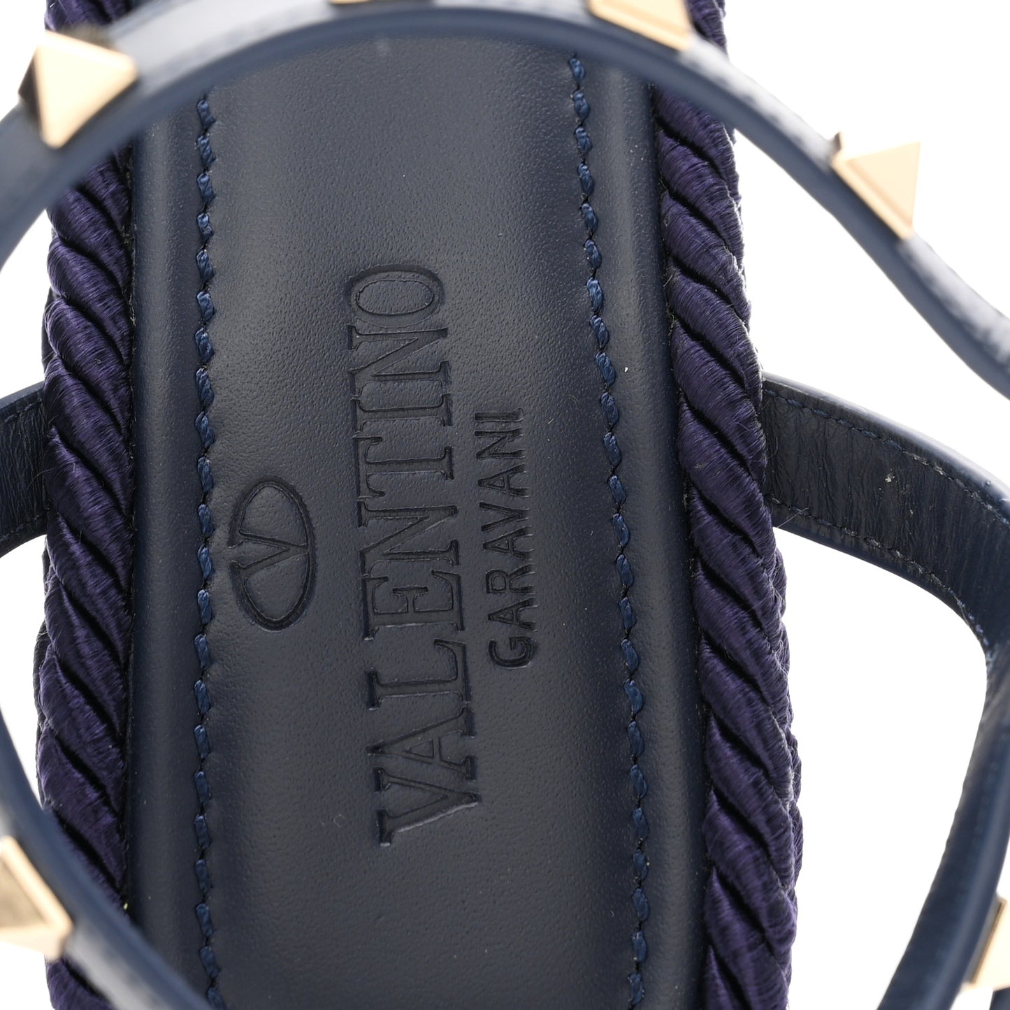 Calfskin Rockstud Ankle Strap Torchon Espadrille Caged 25/95mm Wedge Sandals 38 Blue