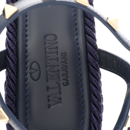 Valentino Garavani Calfskin Rockstud Ankle Strap Torchon Espadrille Caged 25/95mm Wedge Sandals 38 Blue 8 of 9