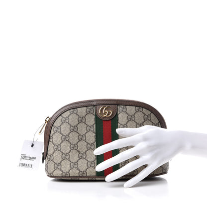 Gucci GG Supreme Monogram Textured Calfskin Web Large Ophidia Cosmetic Case Beige Ebony New Acero 2 of 7