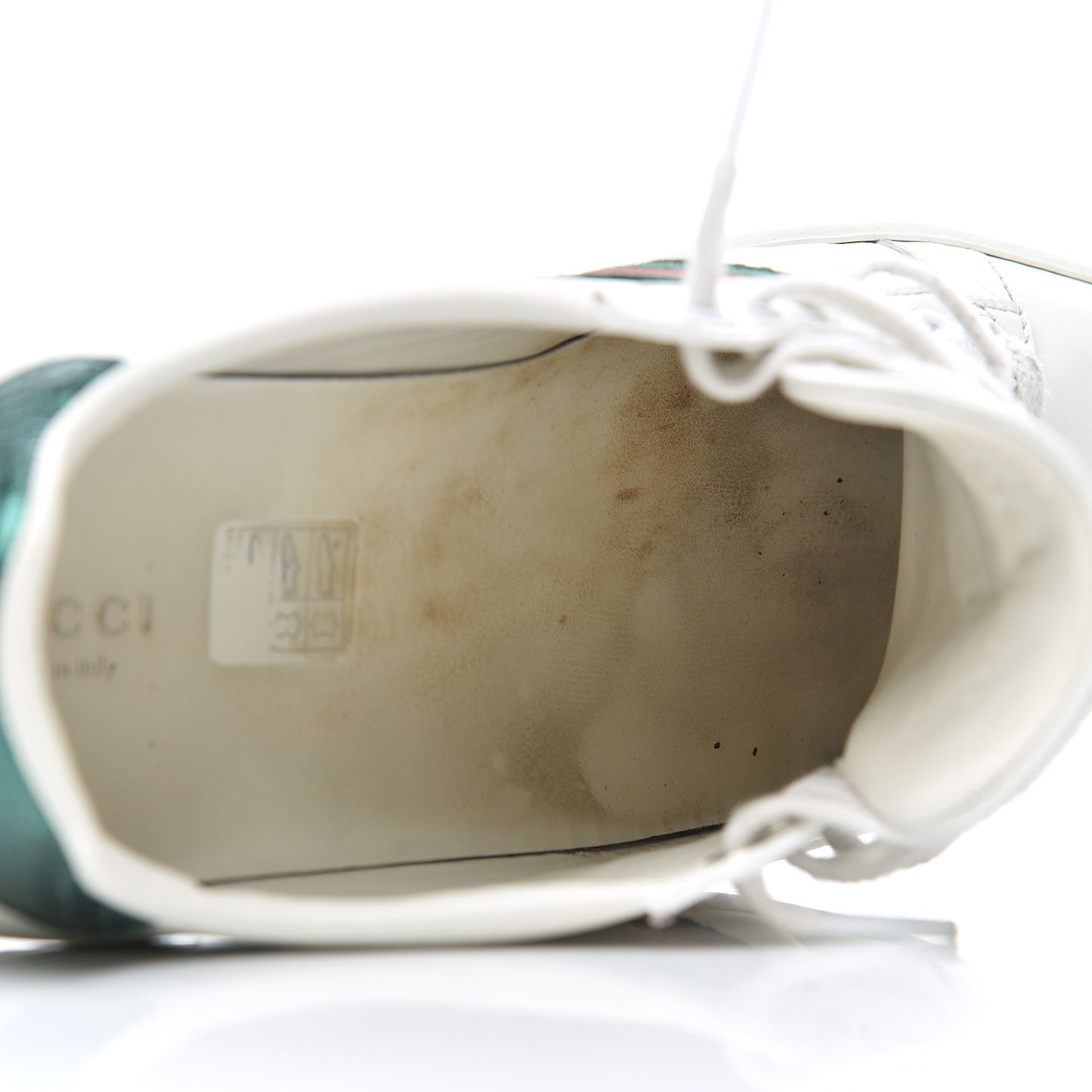 Calfskin Web Bee Embroidered Womens Ace Sneakers 38 White Green