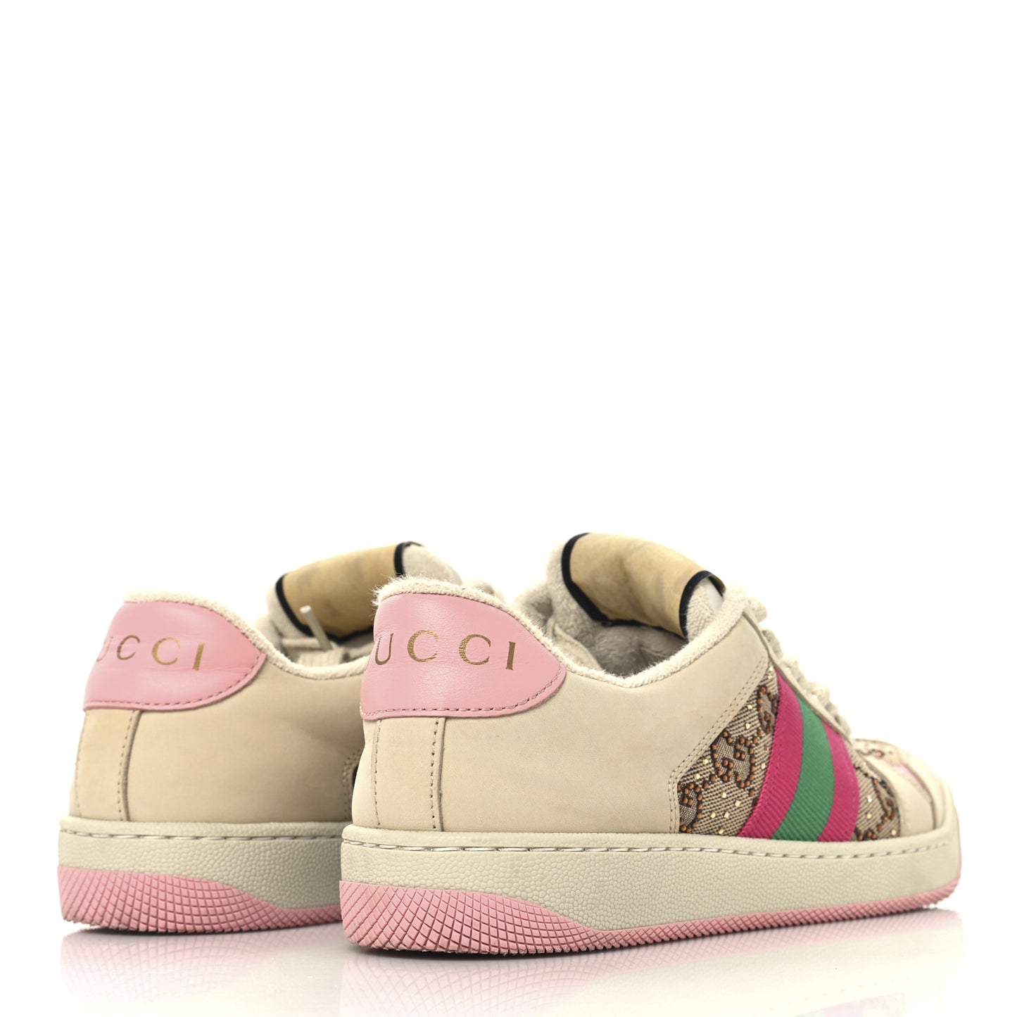 Calfskin GG Supreme Crystals Web Screener Sneakers 36 Beige Ebony Wild Rose