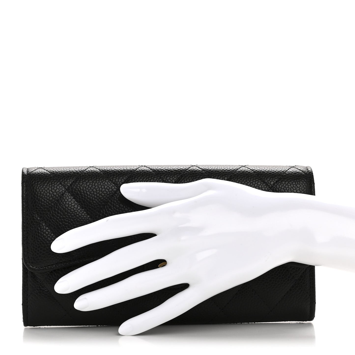 Caviar Quilted Large Gusset Flap Wallet Black
