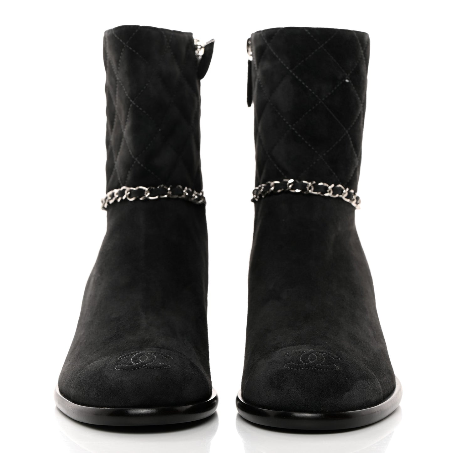 Suede Calfskin Chain CC Cap Toe Short Boots 39 Dark Grey