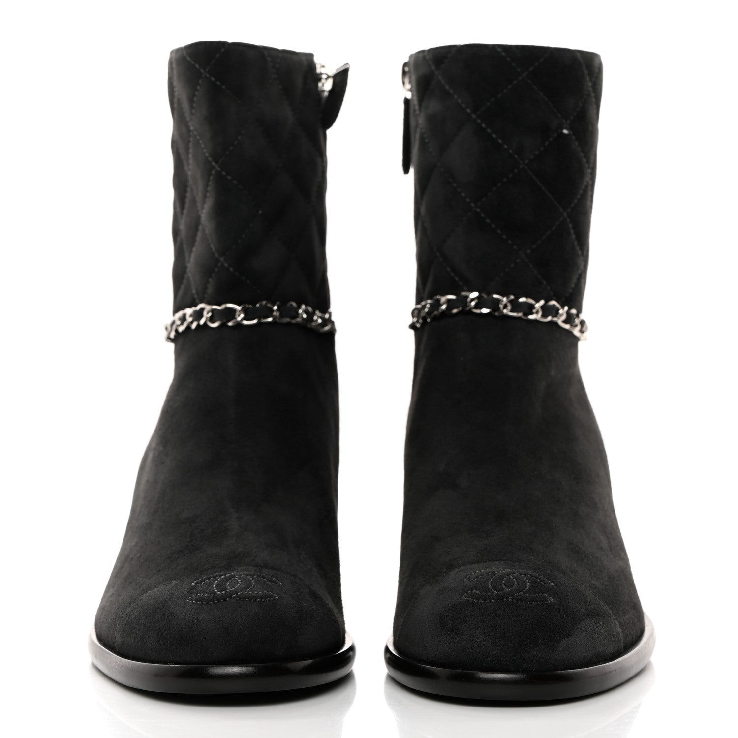 Chanel Suede Calfskin Chain CC Cap Toe Short Boots 39 Dark Grey 2 of 9