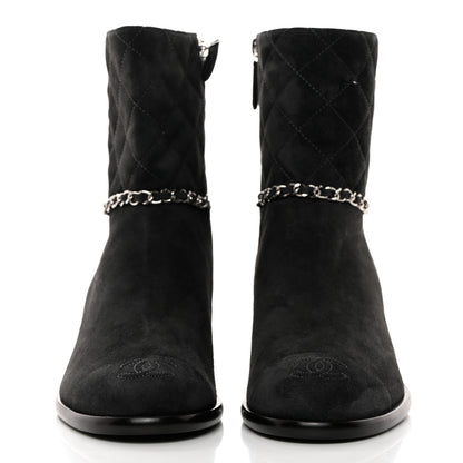 Chanel Suede Calfskin Chain CC Cap Toe Short Boots 39 Dark Grey 2 of 9