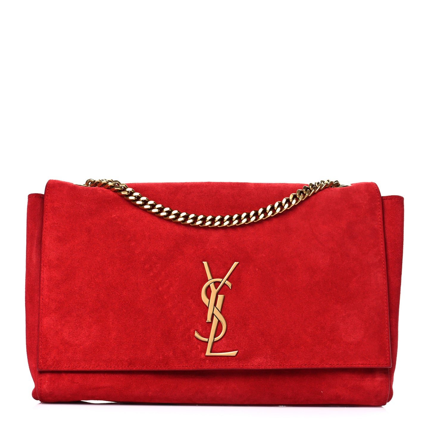 Smooth Calfskin Suede Medium Reversible Monogram Kate Satchel New Red