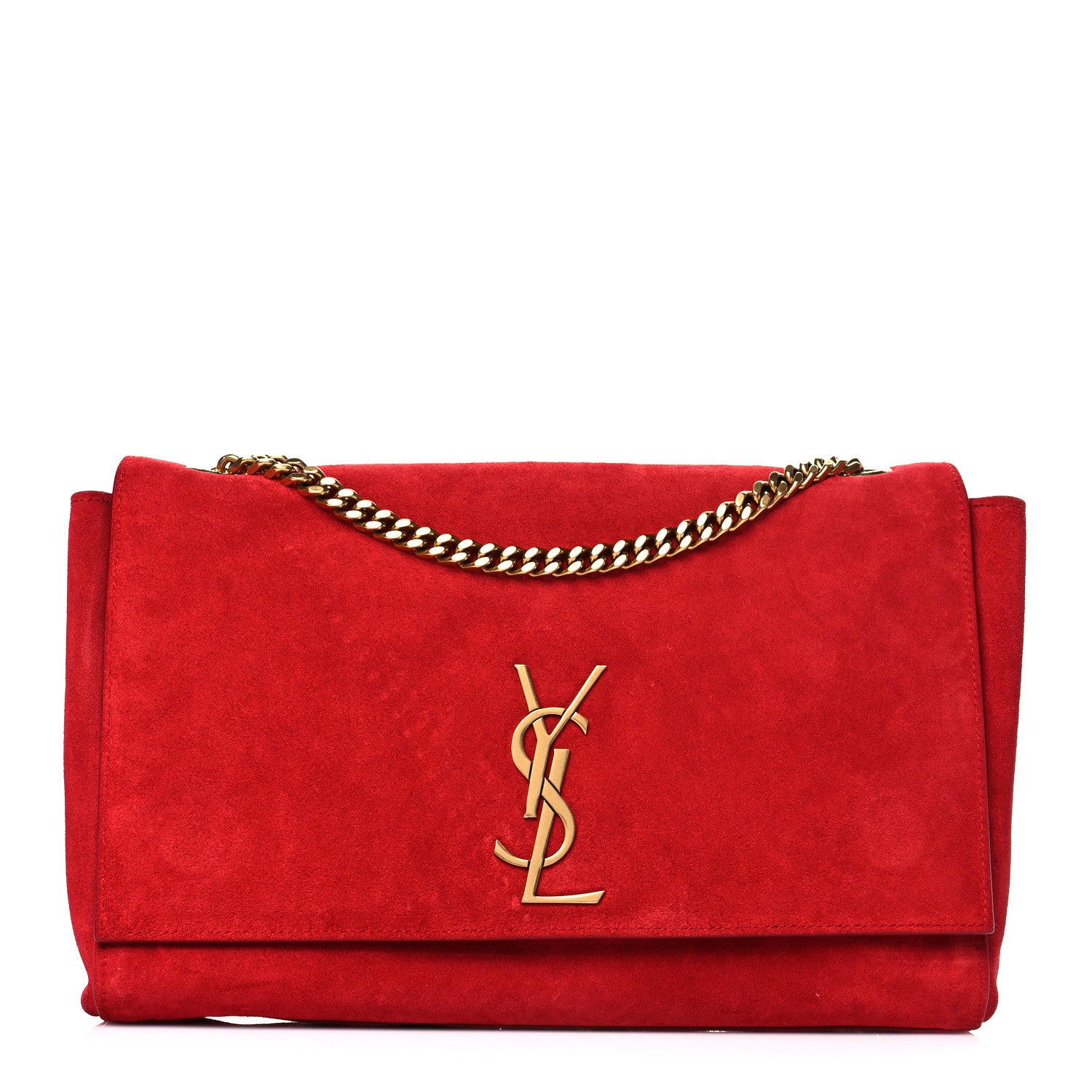 Saint Laurent Smooth Calfskin Suede Medium Reversible Monogram Kate Satchel New Red 1 of 14