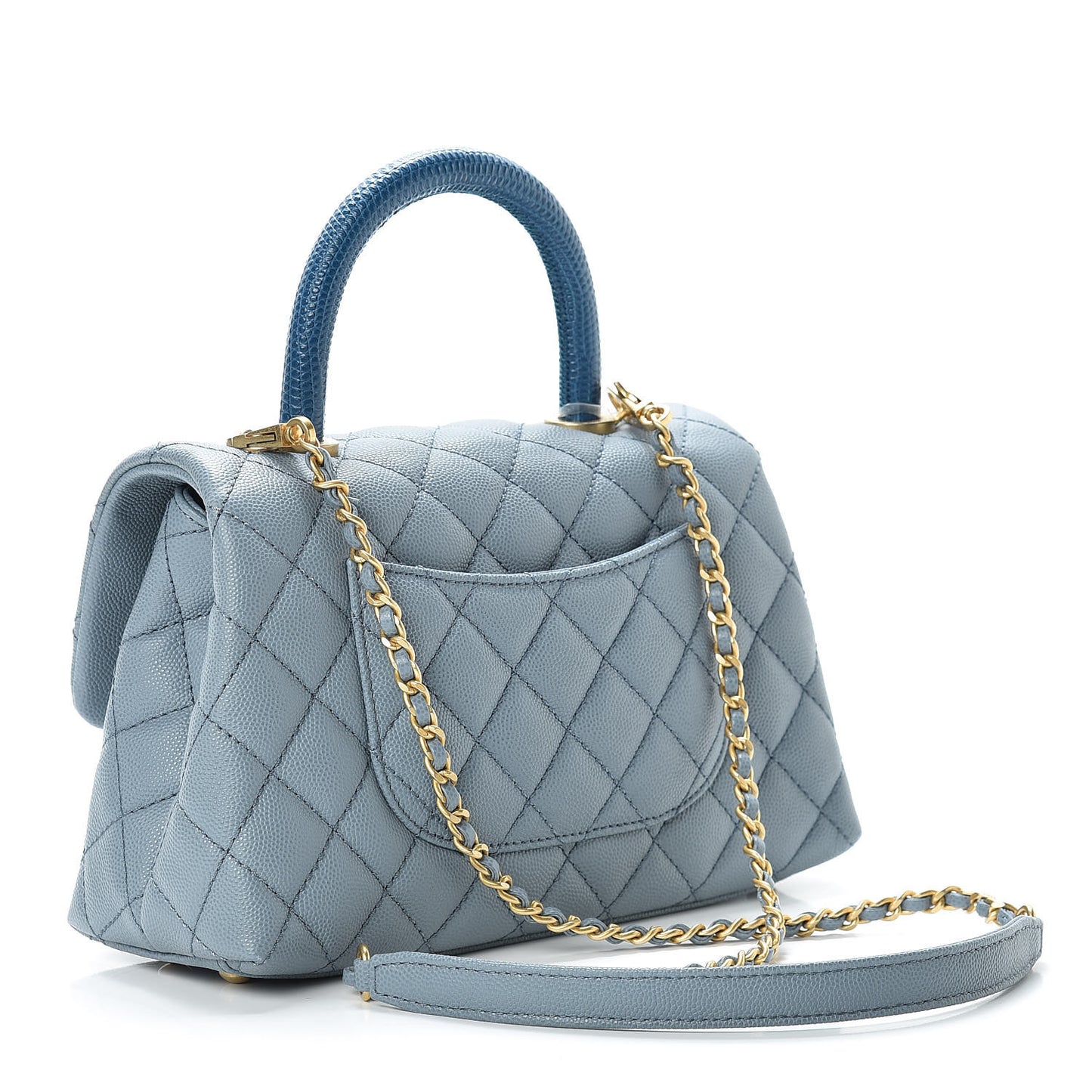 Caviar Lizard Quilted Mini Coco Handle Flap Blue