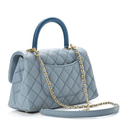 Chanel Caviar Lizard Quilted Mini Coco Handle Flap Blue 4 of 12