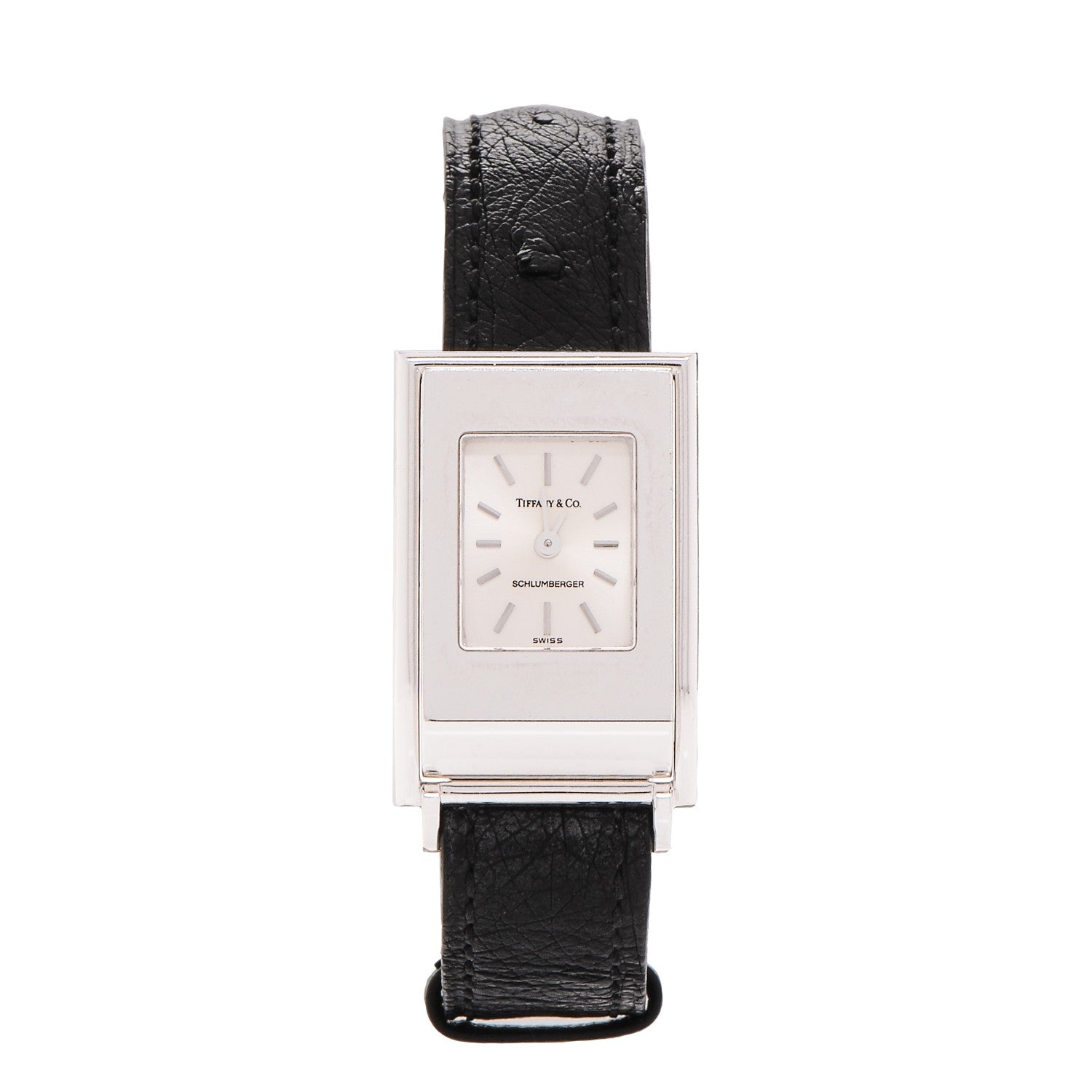 Tiffany 18K White Gold Ostrich 26mm Schlumberger Quartz Watch 1 of 7