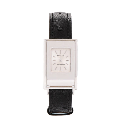 Tiffany 18K White Gold Ostrich 26mm Schlumberger Quartz Watch 1 of 7