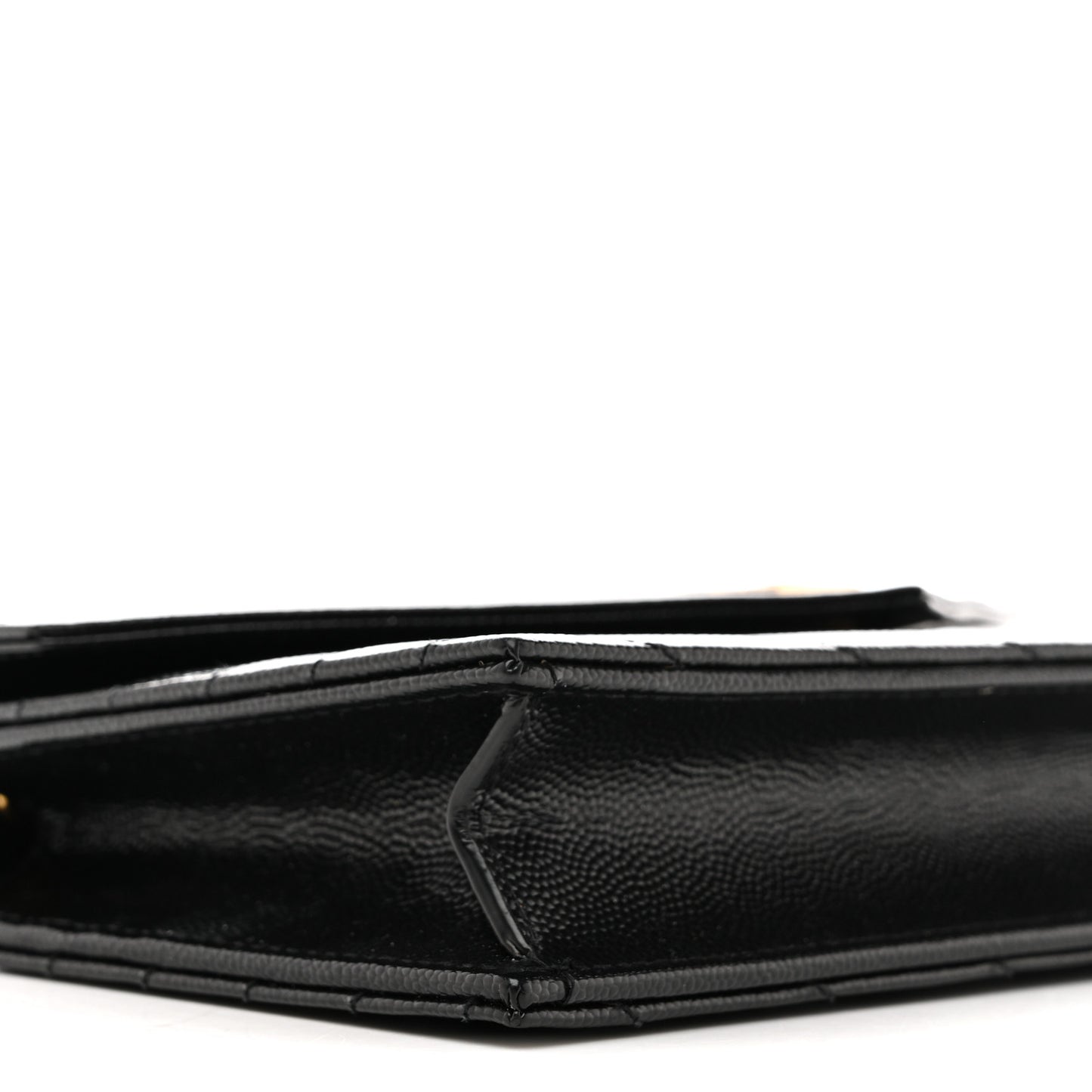 Grain De Poudre Matelasse Chevron Monogram Envelope Chain Wallet Black