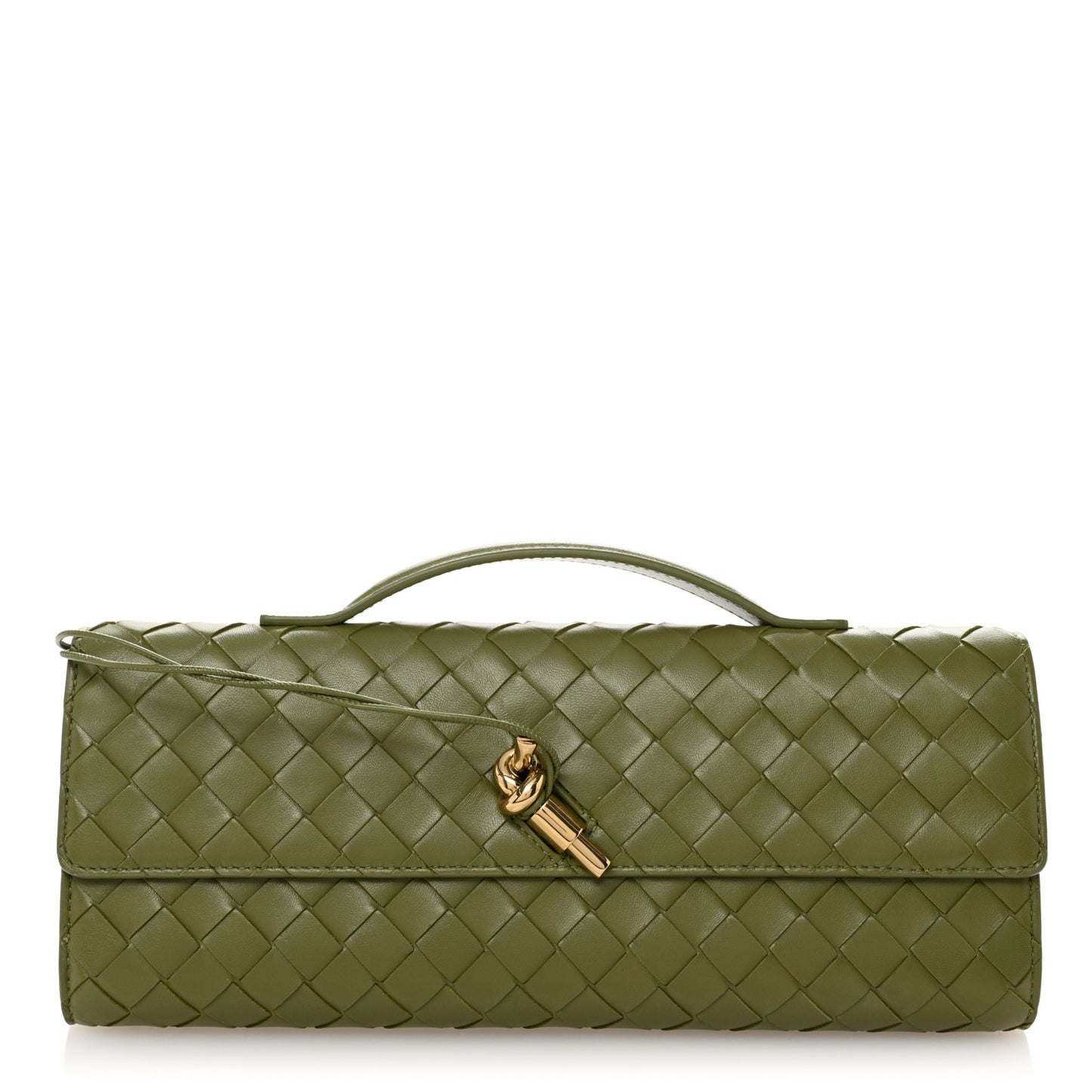 Nappa Intrecciato Long Andiamo Top Handle Clutch Matcha