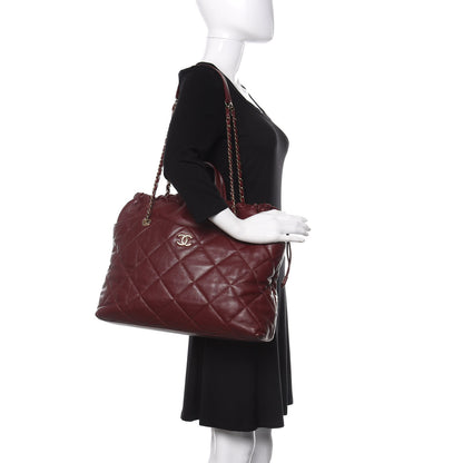 Chanel Lambskin Quilted Drawstring Shopping Bag Red 2 of 10