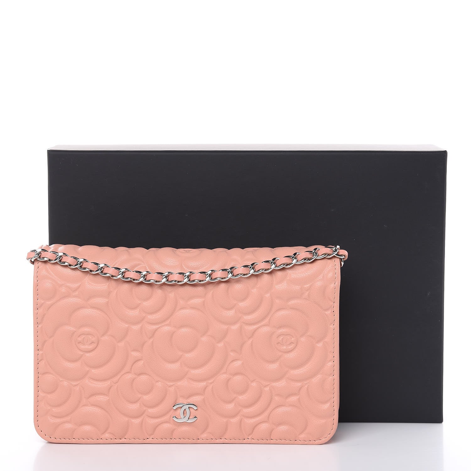 Chanel Goatskin Camellia Embossed Wallet On Chain WOC Light Pink 11 of 12