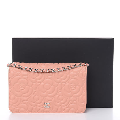 Chanel Goatskin Camellia Embossed Wallet On Chain WOC Light Pink 11 of 12