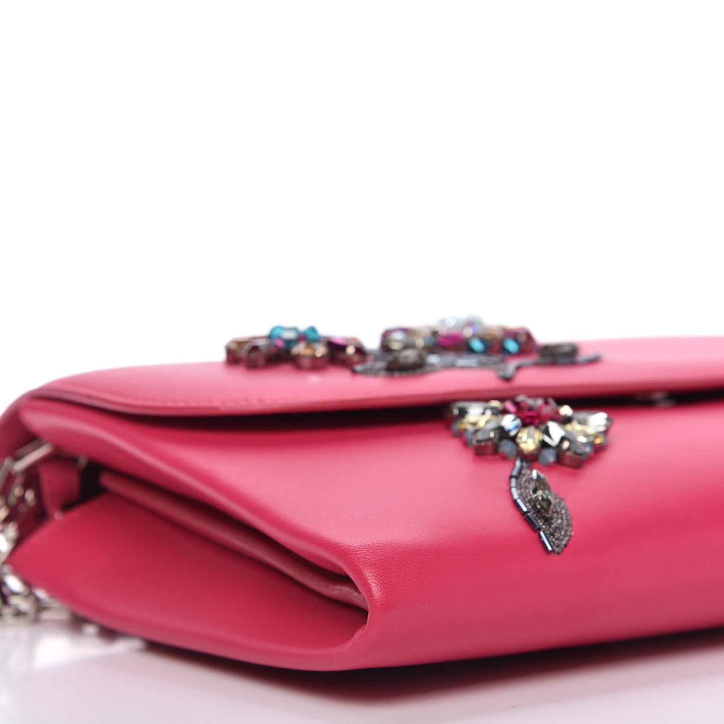 Lambskin Floral Embellished Clutch Pink