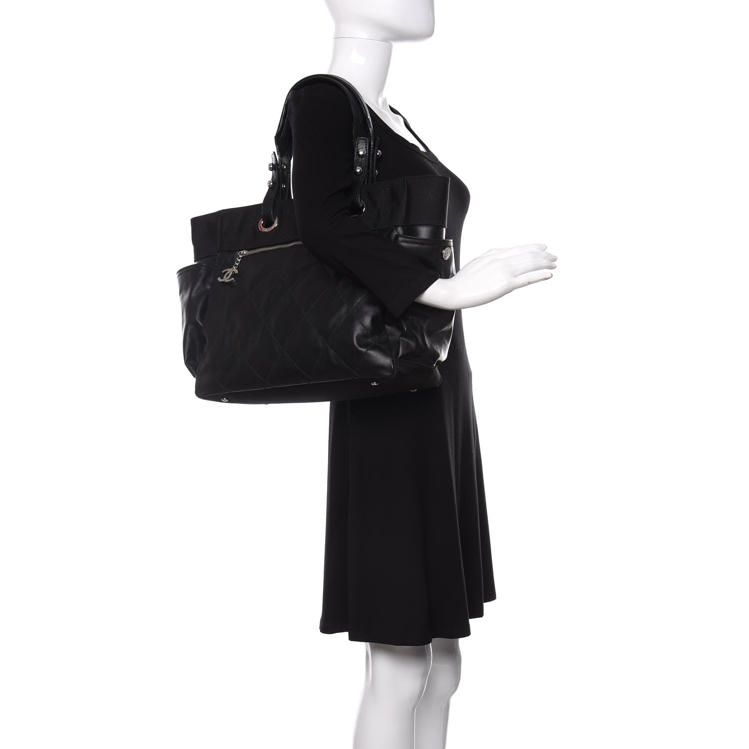 Chanel Coated Canvas Quilted Large Paris Biarritz Tote Black 2 of 9