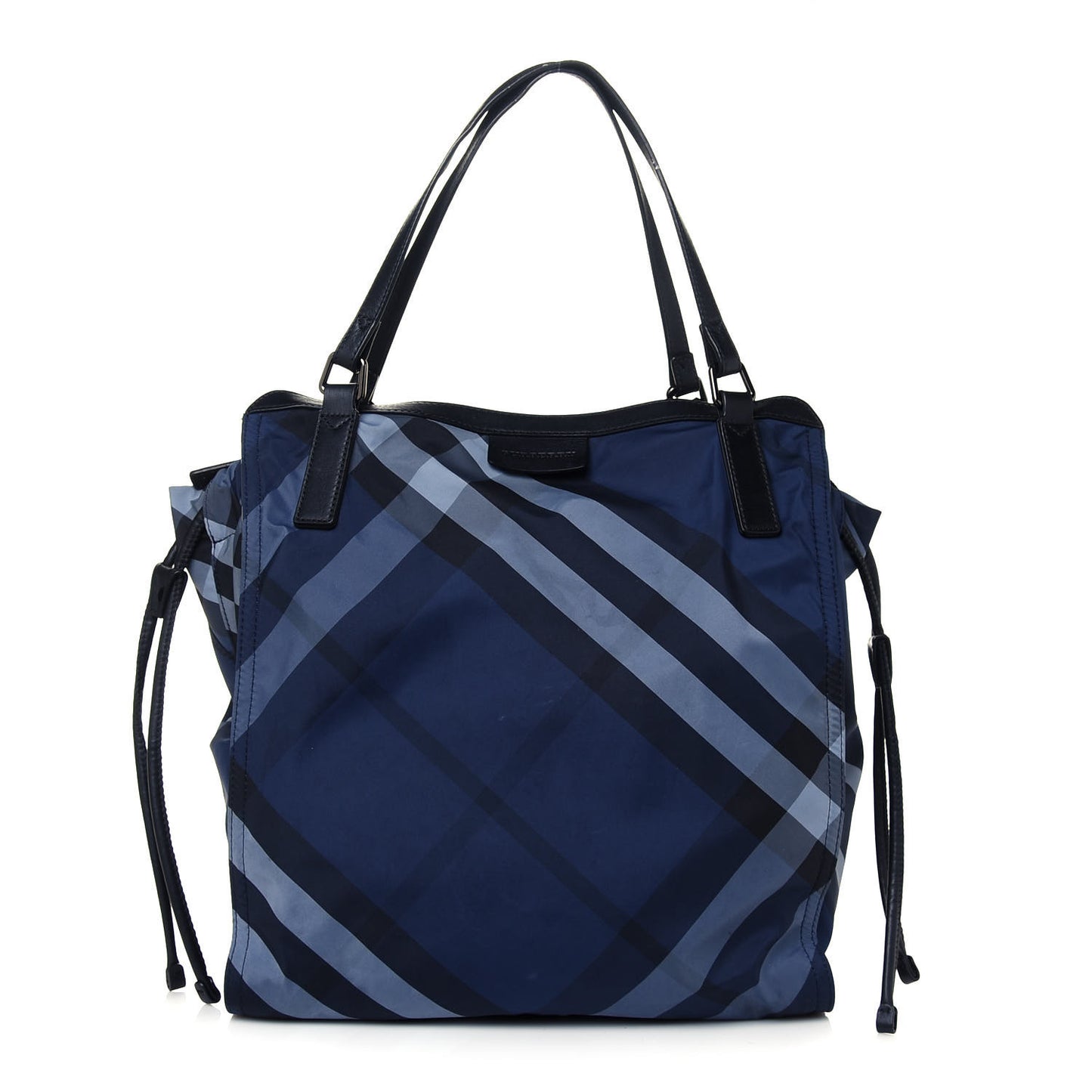 Nylon Check Small Buckleigh Packable Tote Navy Blue