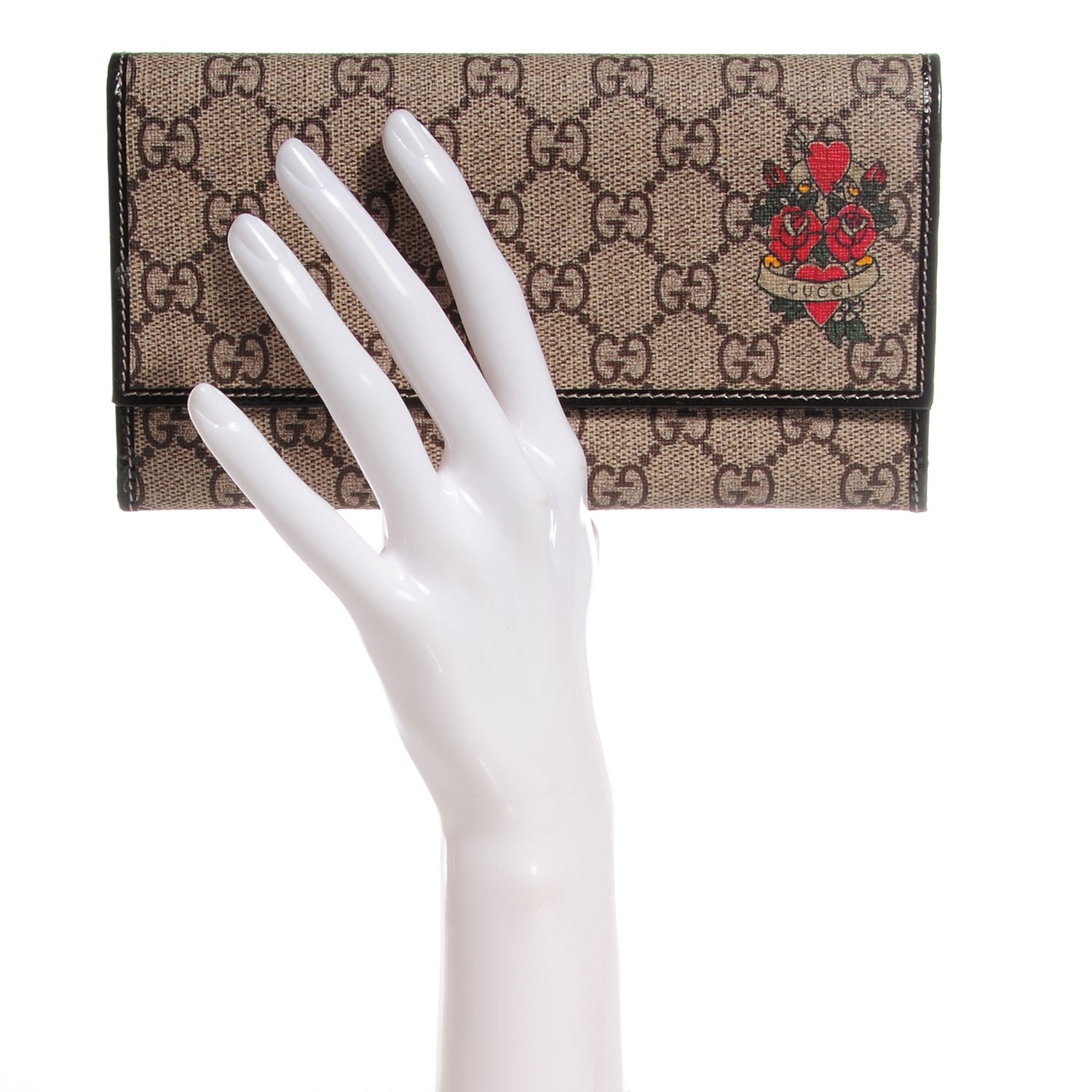 Gucci GG Supreme Monogram Tattoo Heart Continental Wallet Brown 2 of 6